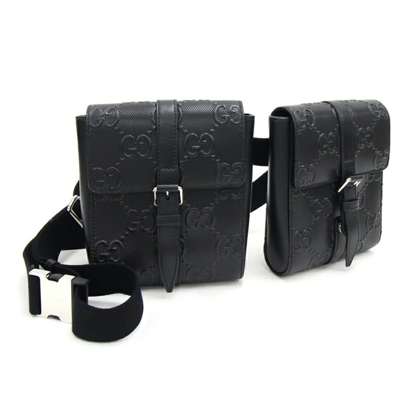 Gucci Other - GUCCI Body Bag GG Embossed 631339 Black Leather Waist Pouch Men's